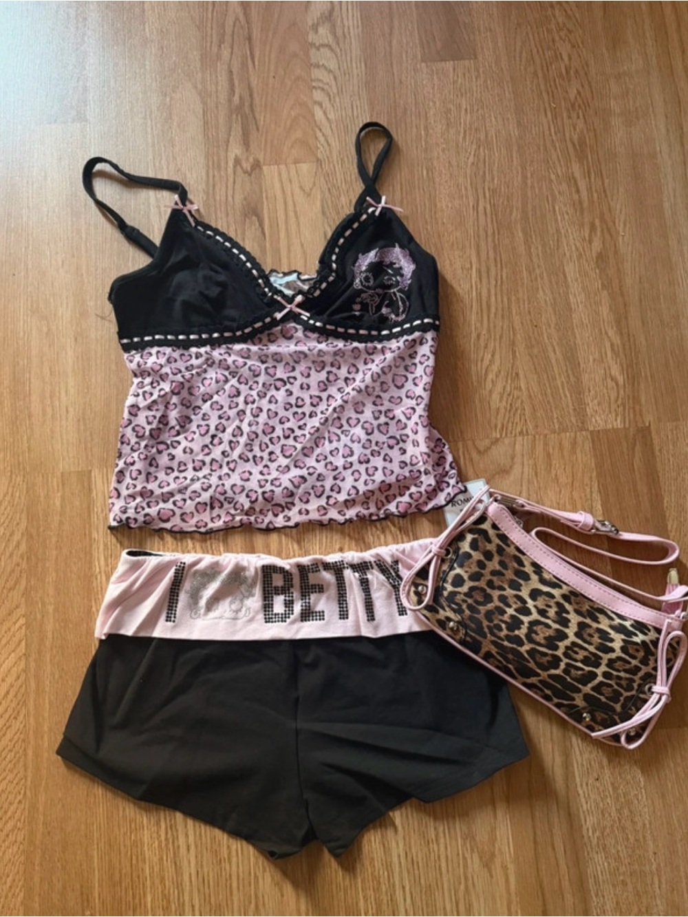 Y2K Betty Boop Pink Leopard Lingerie Set + Matching Bag